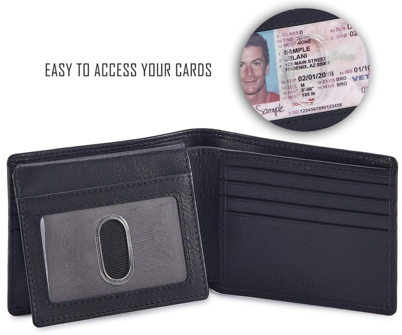 Cochoa Bifold Wallet for Men's Real Genuine Slim Leather RFID Blocking 2 ID Windows Stylish Travel Gift Box (NAPA, BLACK) - Image 2